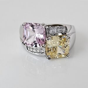 Victoria Wieck Pink, Yellow & White Diamond Simulant Sterling Silver Ring Sz 8!